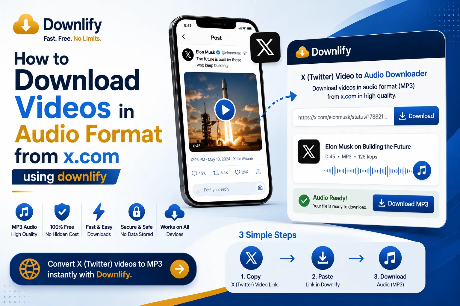 How to Download Videos in Audio Format from x.com using downlify